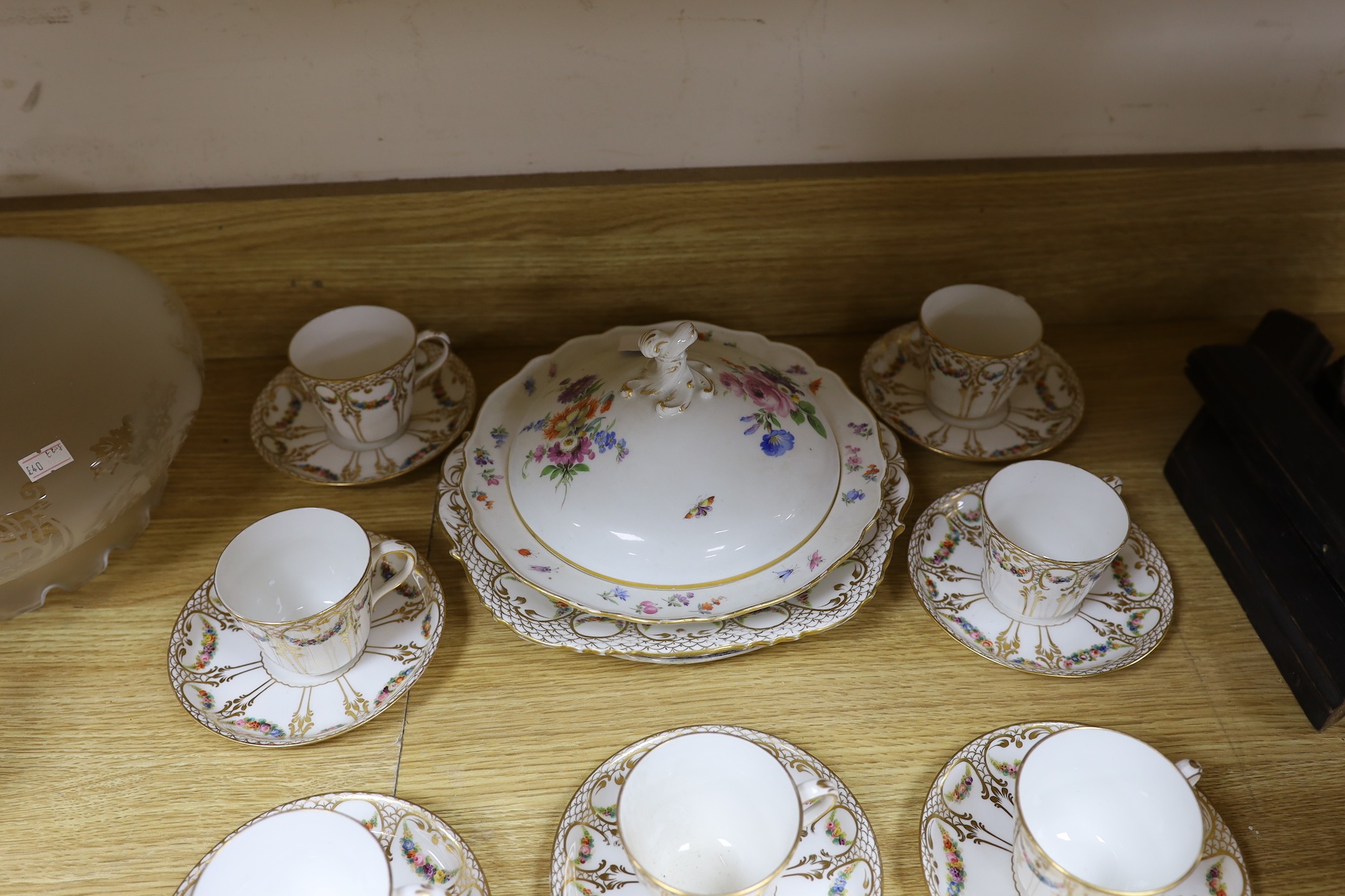 A Davenport part teaset, Meissen muffin dish and a Spode plate